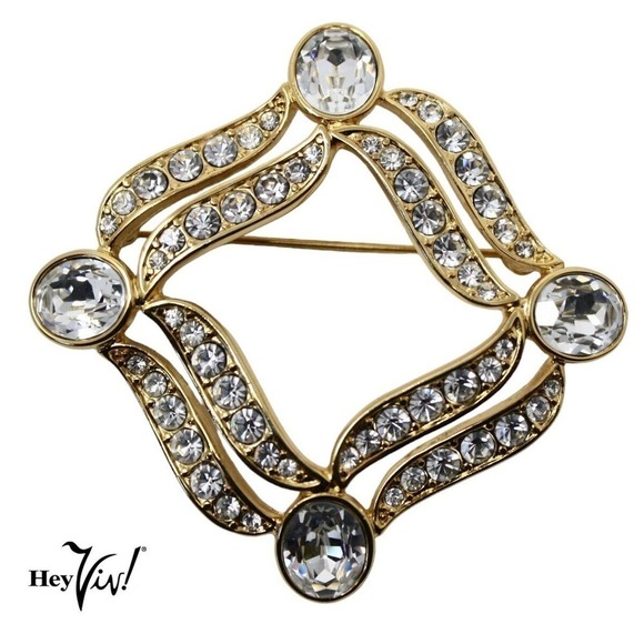 Vintage Signed Monet Pin Brooch Curvy Square w Rhinestones 2" Across - Hey Viv - Picture 1 of 6